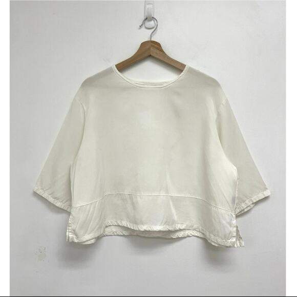 Bryn Walker Boxy Cropped Tencel Lagenlook Oversized Basic Lightweight Top Small - Picture 9 of 9